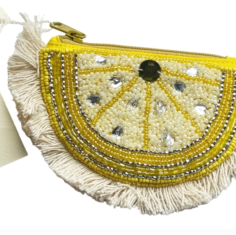 💛▪️Antik Kraft ▪️NWT Beaded Beautiful  Lemon Coin Pouch - Picture 2 of 4
